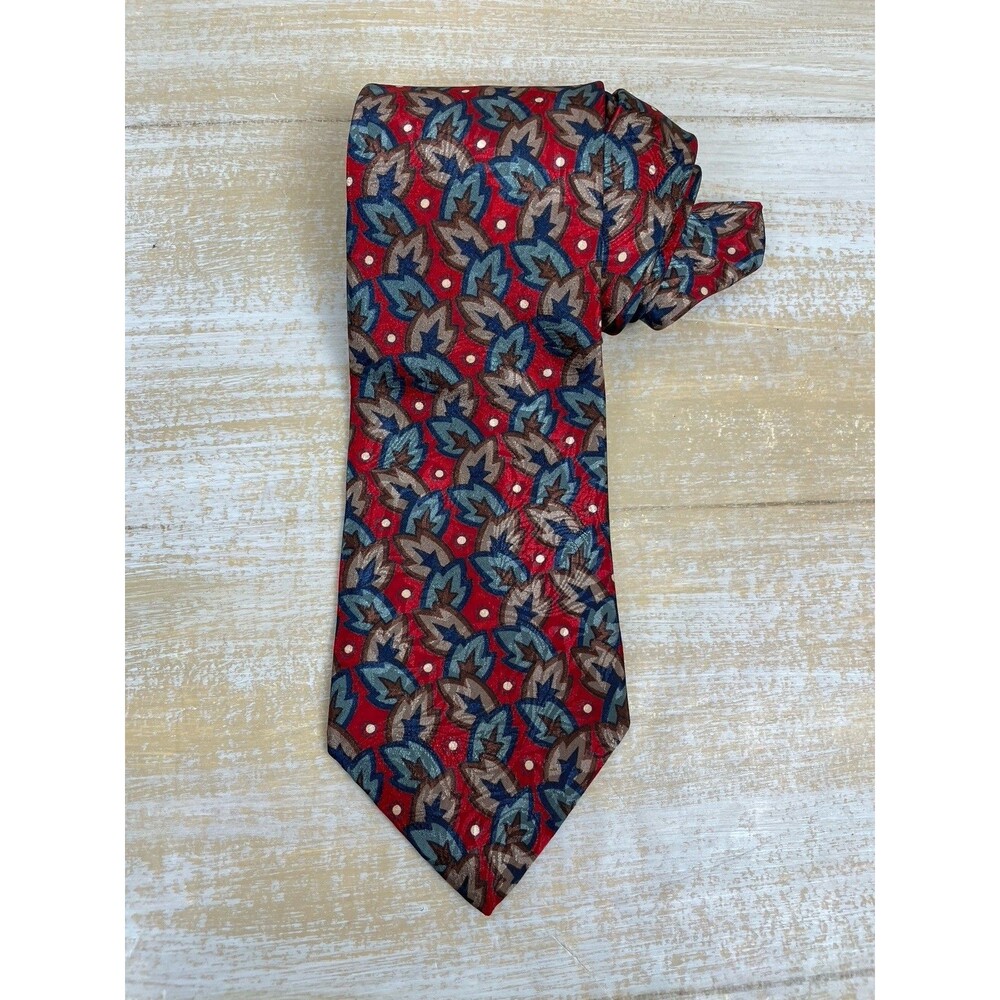 Vintage Christian Dior Tie Mens Red Leaf Polyester Necktie 62” x 4” Made In USA